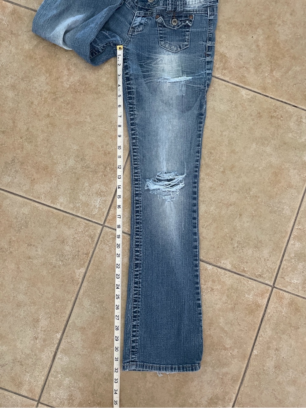 Vintage Angels Low Rise Bootcut Jeans Y2K Distressed Double Button Size 5 - Picture 9 of 10
